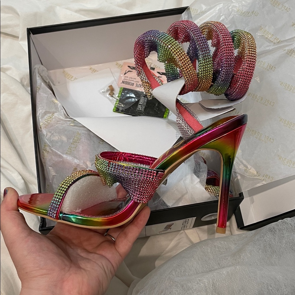 •CAPE ROBBIN• “Fred” Thick Strap Rhinestone Lace-up Heels - Multi // NIB - Picture 8 of 16